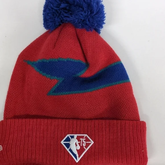 Red Detroit Knit Beanie with Pom - Picture 2 of 4